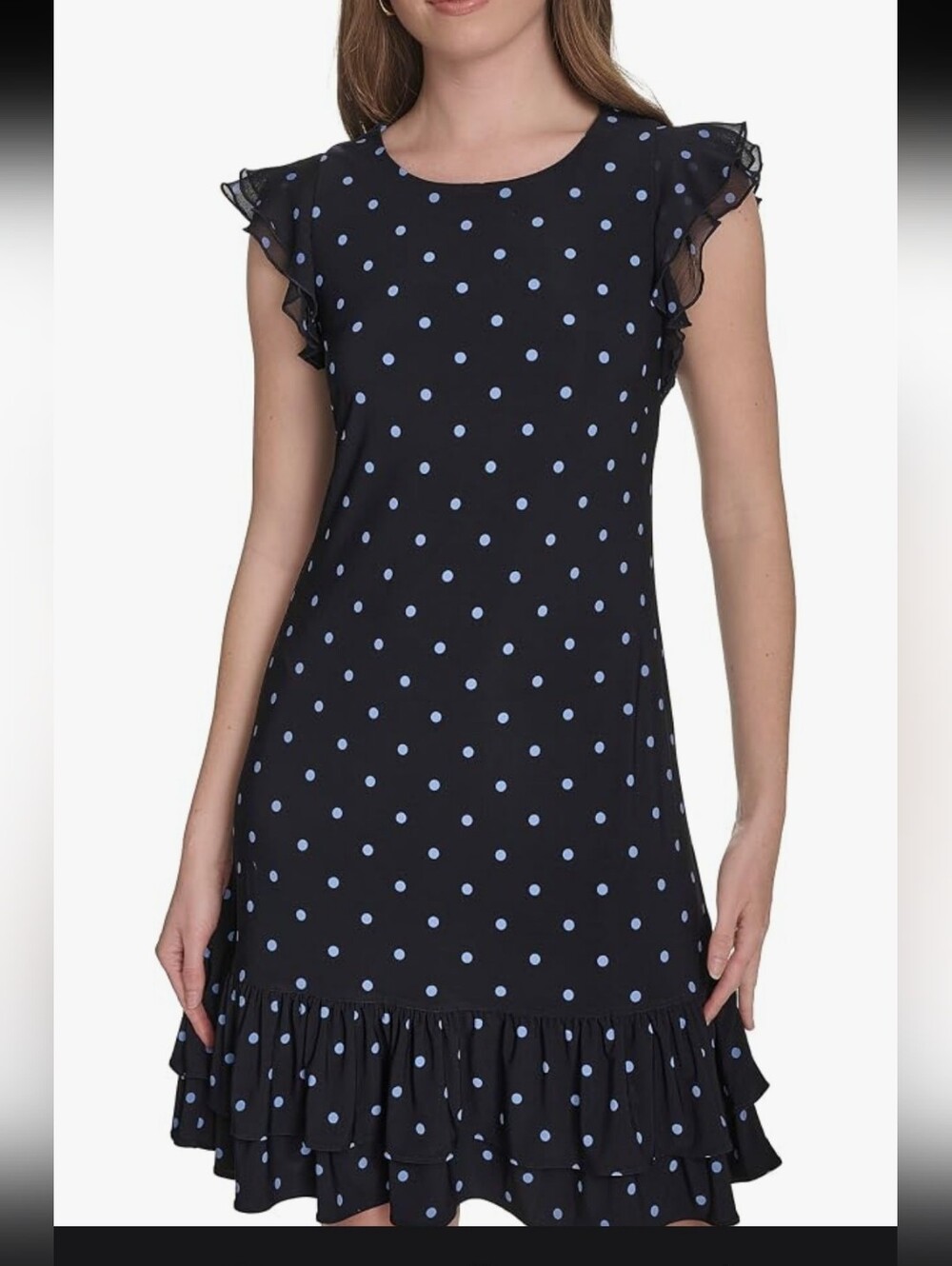 Tommy Hilfiger Polka Dot Ruffle Sleeve Shift Dress Navy Blue Size 16 NWT